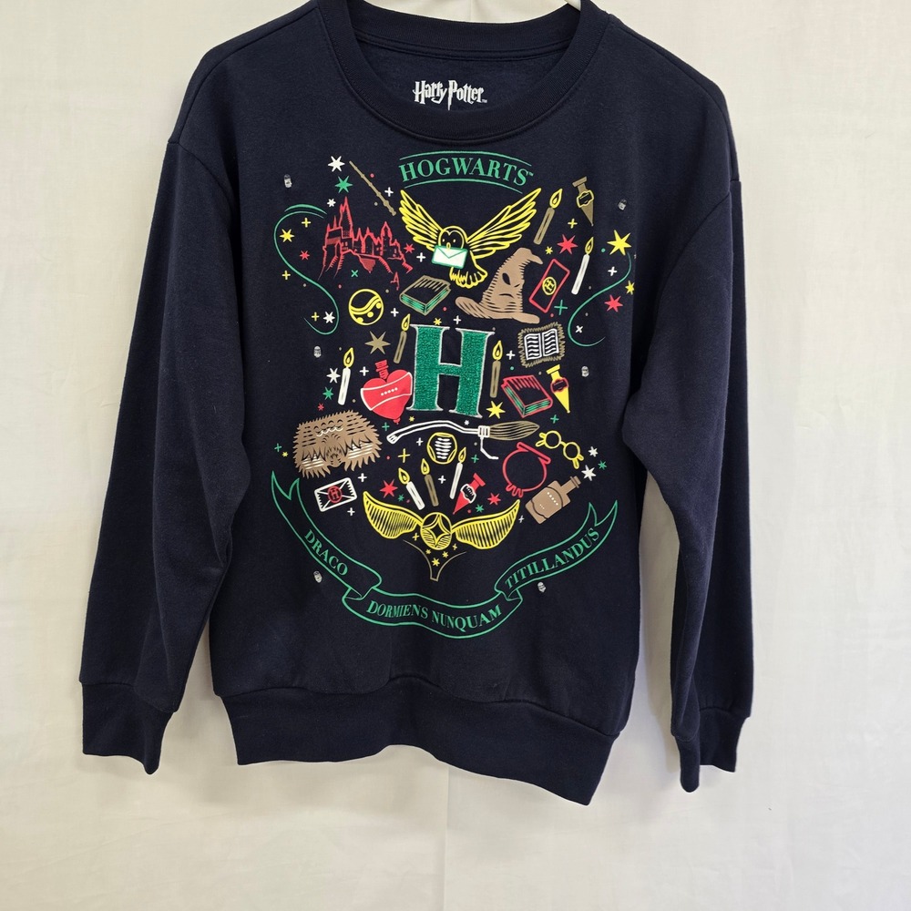 Harry Potter Hogwarts Light Up Sweatshirt XS Navy Blue Graphic Fleece Pullover